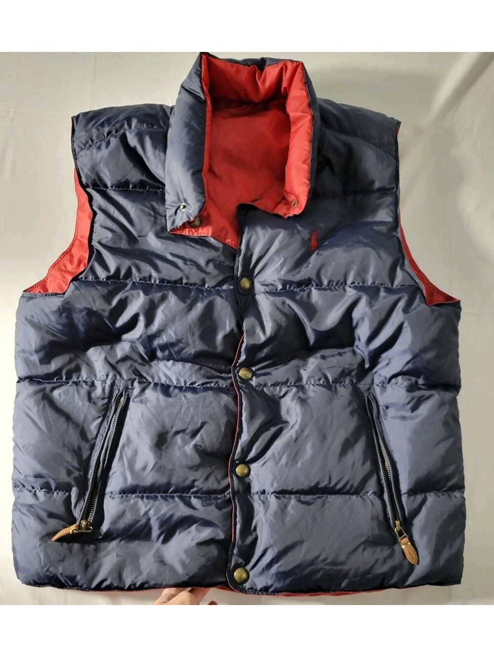 Polo Ralph Lauren Reversible Down Puffer Vest Men’s L Navy Red Snap Front